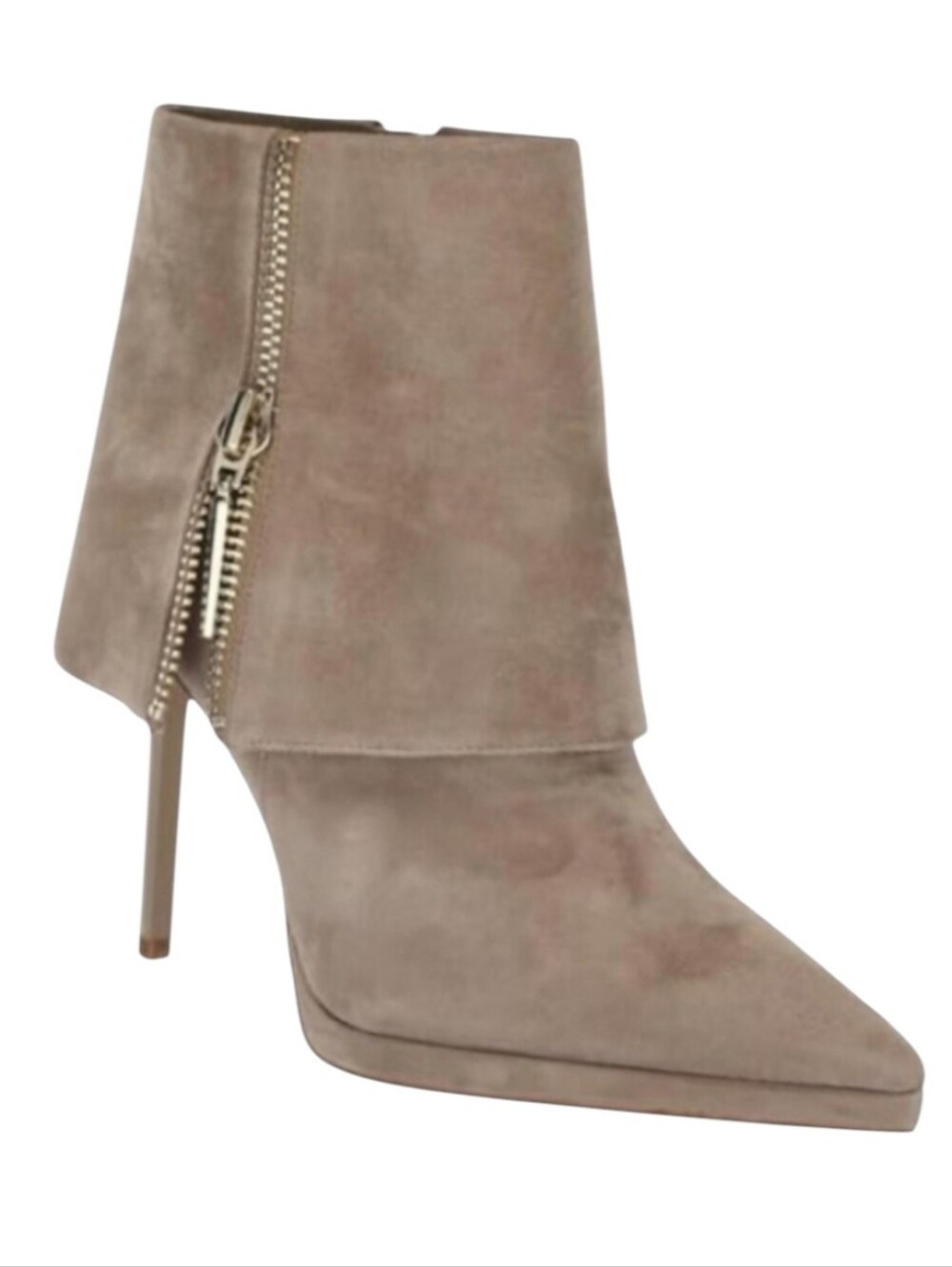Steve Madden Renee Suede Foldover Pointed Toe Ankle Booties Natural Tan 7